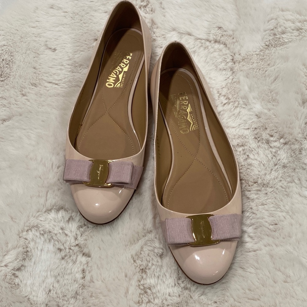 Ferragamo Varina Ballet Flat in Macaron Patent Calf